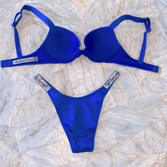 2 Pc Set 32C +Small Victoria's Secret Swim Shine Strap Sexy Tee Bikini + Bottoms